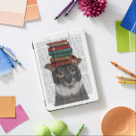 Protection iPad Pro Chat gris avec des livres sur la tête<br><div class="desc">Cat gris avec des livres sur la tête par FabFunky. Comprend un mignon chat gris qui a l'air savant avec des livres empilés sur la tête. | 191385D</div>