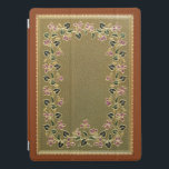 Protection iPad Pro Couverture vintage du livre floral Gilt<br><div class="desc">Hébergement décoratif français historique et couverture de livre en cuir vers 1900 avec cercle de violets dorés,  feuilles et fleurs sur cuir vert. La couleur Arrière - plan est modifiable. Reproduction photographique - texture en cuir est simulée.</div>