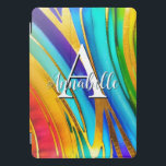 Protection iPad Pro Cover Abstrait de couleurs d'art moderne et métal or<br><div class="desc">Ce design moderne de couverture iPad art abstrait attire l'oeil et fait une véritable déclaration avec ses riches couleurs et textures de bijoux,  entrelacées d'un faux métal or. Vive et stupéfiante. Ajoutez un nom et une initiale pour le personnaliser. Créé par Simply Farmhouse Press.</div>