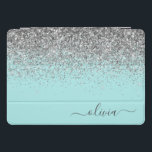Protection iPad Pro Cover Aqua bleu Turquoise Parties scintillant argent Mon<br><div class="desc">Aqua Blue - Turquoise et Silver Sparkle Parties scintillant Script Monogramme Nom Coque ordinateur portable. Cela rend le cadeau parfait pour 16 ans,  mariage,  douche nuptiale,  anniversaire,  baby shower ou bachelorette pour quelqu'un qui aime le luxe glam et les styles chic.</div>