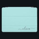 Protection iPad Pro Cover Aqua Blue Turquoise Moderne Script Girl Monogramme<br><div class="desc">Aqua Blue Turquoise Simple Script Monogramme Nom Coque ordinateur portable. Cela rend le cadeau parfait pour 16 ans,  mariage,  douche nuptiale,  anniversaire,  baby shower ou bachelorette pour quelqu'un qui aime le luxe glam et les styles chic.</div>