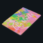 Protection iPad Pro Cover Art Abstrait moderne peinture Nom personnalisé<br><div class="desc">Peinture abstraite amusante et joyeuse dans un arc-en-ciel coloré et ludique,  personnalisée avec votre nom.</div>