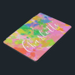 Protection iPad Pro Cover Art Abstrait moderne peinture Nom personnalisé<br><div class="desc">Peinture abstraite amusante et joyeuse dans un arc-en-ciel coloré et ludique,  personnalisée avec votre nom.</div>