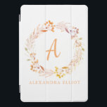 Protection iPad Pro Cover Boho floral de automne élégant Personnalisé<br><div class="desc">Jolie couronne florale aquarelle peinte à la main dans de jolies couleurs automnales,  personnalisée avec votre nom et votre initiale.</div>