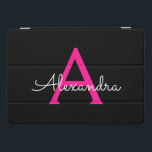 Protection iPad Pro Cover Chaud rose noir Script Girl Nom du monogramme<br><div class="desc">Noir et rose chaud Simple Script Monogramme Nom Coque d'ordinateur portable. Cela rend le cadeau parfait pour 16 ans,  mariage,  douche nuptiale,  anniversaire,  baby shower ou bachelorette pour quelqu'un qui aime le luxe glam et les styles chic.</div>