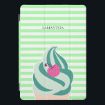 Protection iPad Pro Cover Crème glacée en bon état de remous barrée<br><div class="desc">Le vert en bon état mignon et moderne a barré la caisse personnalisée avec la crème glacée whippy en bon état délicieuse avec la cerise sur le dessus.</div>