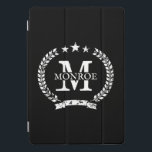 Protection iPad Pro Cover Crest personnalisé Apple 10.5 iPad Pro Smart Cover<br><div class="desc">Crest personnalisé Apple 10.5 iPad Pro Smart Cover. Idée cadeau d'anniversaire personnalisée pour lui ou elle. Couleurs noir et blanc. Logo de nom vintage avec symbole de couronne de laurier. Accessoires informatiques personnalisables pour la maison ou le bureau. Écran automatique hors fonction.</div>
