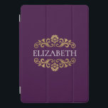 Protection iPad Pro Cover Élégant Monogramme violet Gold Chic iPad Pro Couve<br><div class="desc">Un élégant coque ipad violet et or. Idéal pour retourner à l'école. Ajoutez votre nom entre la floraison dorée sur le devant. Conçu pour vous par Blackberry Boulevard.</div>