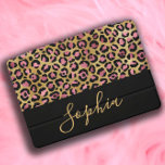 Protection iPad Pro Cover Elégant stylish Pink Black Gold Leopard Nom<br><div class="desc">Elégant et élégant rose,  or,  et noir empreinte de léopard iPad Pro couverture personnalisée avec votre nom dans une police de script moderne.</div>