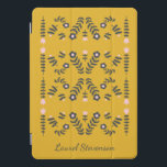 Protection iPad Pro Cover Fleur folk scandinave jaune Personnalisée<br><div class="desc">Fleur folk de style scandinave moderne dessinée en jaune,  rose et gris,  personnalisée avec votre nom.</div>