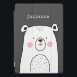 Protection iPad Pro Cover Image d'ours blanc mignon Nom personnalisé<br><div class="desc">Ce coque ipad mignon et coloré présente une illustration fantaisiste d'un adorable ours en noir et blanc. Personnalisez-le avec votre nom dans une police de machine à écrire rétro. Super idée cadeau !</div>