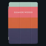 Protection iPad Pro Cover Moderne tendance Bleu géométrique rayé Personnalis<br><div class="desc">Ce coque ipad élégant est décoré dans un style moderne et géométrique de blocs de couleurs rayés dans une palette de couleurs audacieuses,  turquoise,  rouge,  rose foncé et bleu marine,  personnalisées avec votre nom. Super idée cadeau !</div>