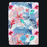 Protection iPad Pro Cover Monogramme Abstrait de jolies fleurs et de cerfs<br><div class="desc">Joli art du cerf bleu fleuri et camouflé avec monogramme en option.</div>