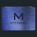 Protection iPad Pro Cover Monogramme Métallurgique Bleu Texturé Nom personna<br><div class="desc">Monogram Metallic Blue Textured Nom personnalisé iPad Couverture présente un design abstrait texturé avec un nom personnalisé. Personnalisez en modifiant le texte dans les zones de texte fournies. Conçu par ©Evco Studio www.zazzle.com/store/evcostudio</div>
