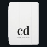 Protection iPad Pro Cover Noir blanc initiales monogramme élégant moderne<br><div class="desc">Un arrière - plan blanc élégant et du texte noir. Personnalisez et ajoutez vos initiales monographiques et un nom. Pour lui et elle. Minimaliste et moderne !</div>