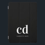 Protection iPad Pro Cover Noir blanc initiales monogramme élégant moderne<br><div class="desc">Arrière - plan noir et texte blanc. Personnalisez et ajoutez vos initiales monographiques et un nom. Pour lui et elle. Minimaliste et moderne !</div>