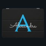 Protection iPad Pro Cover Nom du monogramme de la fille en noir bleu<br><div class="desc">Noir et Bleu Simple Script Monogramme Nom Coque d'ordinateur portable. Cela rend le cadeau parfait pour 16 ans,  mariage,  douche nuptiale,  anniversaire,  baby shower ou bachelorette pour quelqu'un qui aime le luxe glam et les styles chic.</div>