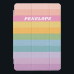Protection iPad Pro Cover Nom personnalisé Colorful Bright Pastel Stripes<br><div class="desc">Cette coque ipad élégante est décorée dans un style simili de rayures simples dans une palette de bonbons vifs. Personnalisez-le avec votre nom. Super idée cadeau !</div>