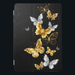 Protection iPad Pro Cover Papillons d'or et de blanc<br><div class="desc">Or,  bijoux et papillons blancs sur arrière - plan noir. Papillon d'or.</div>