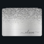 Protection iPad Pro Cover Parties scintillant d'argent étincelle Glam métal<br><div class="desc">Argent Faux Foil Parties scintillant à étincelles métalliques brossé Nom du monogramme Coque de l'ordinateur portable. Cela rend le cadeau parfait pour 16 ans,  mariage,  douche nuptiale,  anniversaire,  baby shower ou bachelorette pour quelqu'un qui aime le luxe glam et les styles chic.</div>