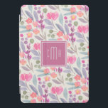 Protection iPad Pro Cover Pastel aquarelle motif floral avec Monogramme<br><div class="desc">Une belle aquarelle pastel florale motif en roses,  framboises,  bleus,  verts et lilas qui coordonnent avec le cadre carré entourant votre monogramme. Personnalisez en modifiant l'exemple de monogramme dans le modèle de texte facile à utiliser.</div>