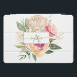 Protection iPad Pro Cover Peony and Gold Flowers Nom du monogramme<br><div class="desc">Conçu pour s'harmoniser avec notre collection Peony and Gold, ce couvre iPad monogramme personnalisable offre de luxueuses fleurs de pivoine rose et or avec feuillage vert et lettrage classique. Pour une personnalisation plus avancée de cette conception, cliquez sur le bouton "PERSONNALISER" ci-dessus. Veuillez noter que le papier doré est un...</div>