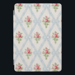Protection iPad Pro Cover Rose Victorian Roses w/Blue Ribbon Lattice<br><div class="desc">Pretty Victorian rose bouquets with diagonal lattice of pale blue ribbons and bows on soft eggshell background with subtle gray dots. Design is seamless and scalable.</div>