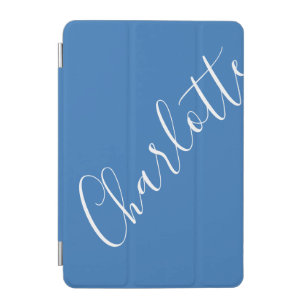 Protection iPad Mini Script minimaliste Nom personnalisé Français Bleu