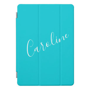 Protection iPad Pro Cover Script Turquoise couleur solide Nom personnalisé