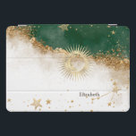 Protection iPad Pro Cover Soleil Or Céleste Et Étoiles Lune Vert<br><div class="desc">Soleil et lune d'or céleste,  étoiles sur un arrière - plan vert.</div>