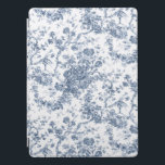 Protection iPad Pro Élégant Vintage Français gravé Floral Toile-Blue<br><div class="desc">Elégant et orné vintage bleu et blanc toile de jouy motif avec fleurs exotiques,  vignes et feuillage entrelacés de guirlandes et paniers de roses. Ce motif a été adapté d'un fragment textile français historique vers 1910 dans la collection Smithsonian. Motif est haute résolution mais ne peut pas être carrelé.</div>