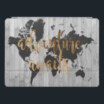 Protection iPad Pro Jeune Explorateur VI<br><div class="desc">Un design mignon avec une phrase en or et une carte noire du monde sur un arrière - plan en plâtre gris. Artiste : Studio W</div>