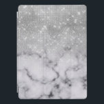 Protection iPad Pro Marbre blanc Parties scintillant argenté<br><div class="desc">Ce design chic et glamour est parfait pour la femme branchée et élégante. Il représente un faux fil de parties scintillant brillant imprimé blanc et blanc avec un dégradé sombre en pierre de marbre noir motif. C'est moderne, girly, joli, et cool. ***REMARQUE IMPORTANTE DE CONCEPTION : Pour toute demande de...</div>