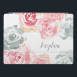 Protection iPad Pro Peinture personnalisée en aquarelle Boho<br><div class="desc">Personnalisez cette couverture de tablette avec mes fleurs de fleurs d'aquarelle de style boho. Roses en gris et teintes douces en rose pâle. Protégez votre tablette avec un design unique et chic.</div>