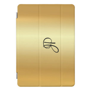 Protection iPad Pro Cover Revêtement métallique Faux Or Monogramme manuscrit