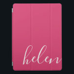 Protection iPad Pro Script moderne manuscrit personnalisé en rose<br><div class="desc">Une magnifique façon de protéger votre iPad,  cette couverture rose et blanche dans une belle police de script peut être personnalisée avec le nom de phrase de votre choix. En rose et blanc.</div>
