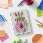 Protection iPad Pro Zebra Rainbow Splash<br><div class="desc">Cette impression d'aquarelle présente un portrait coloré d'un zèbre en lunettes orange ornées de fleurs | Par Fab Funky. ID d'image : 192221D</div>