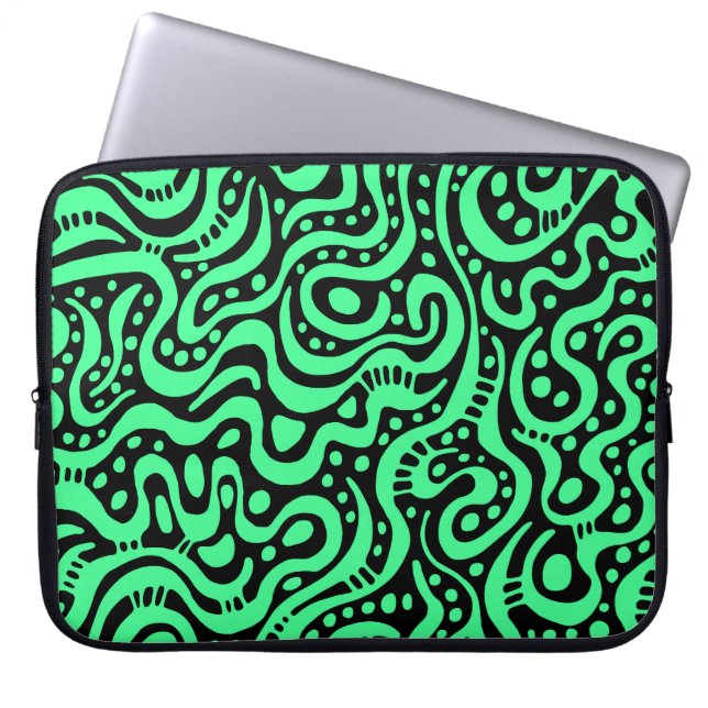 Protection Pour Ordinateur Portable Abstrait 041211 - Vert menthe sur noir (Devant)