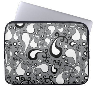 Protection Pour Ordinateur Portable Abstrait gris et blanc Tulip Paisley motif