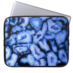 Protection Pour Ordinateur Portable Agate de quartz bleu, Geodes bleues, motif abstrai
