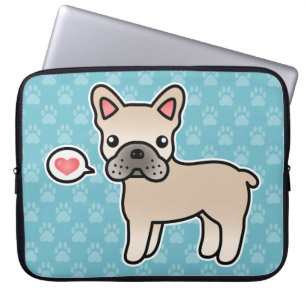 Protection Pour Ordinateur Portable Amour de Bouledogue Français Cartoon Crème