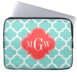 Protection Pour Ordinateur Portable Aqua Marocain #5 Corail Rouge 3 Initiale Monogramm