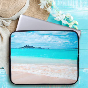 Protection Pour Ordinateur Portable Aqua océan et plage de sable photo monogramme pers