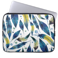 Aquarelle bleu oiseaux plumes motif