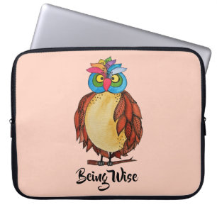 Protection Pour Ordinateur Portable Aquarelle Chouette magique avec plumes arc-en-ciel