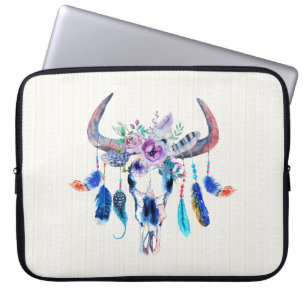 Protection Pour Ordinateur Portable Aquarelle Coloré tête d'animal crâne