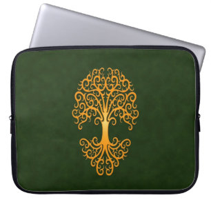 Protection Pour Ordinateur Portable Arbre tribal de vert d'or de la vie