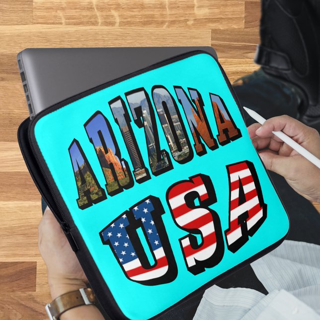 Protection Pour Ordinateur Portable Arizona Picture et USA Flag Text (Arizona Picture and USA Flag Text Laptop Sleeve)
