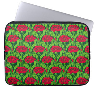 Protection Pour Ordinateur Portable Art Nouveau rouge oeillets damas floral