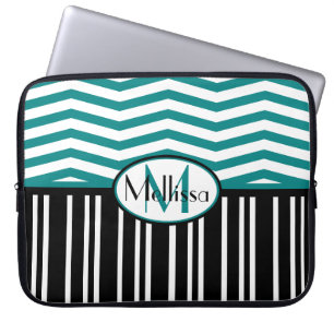 Protection Pour Ordinateur Portable Bandes de chevrons turquoise et noir chic personna